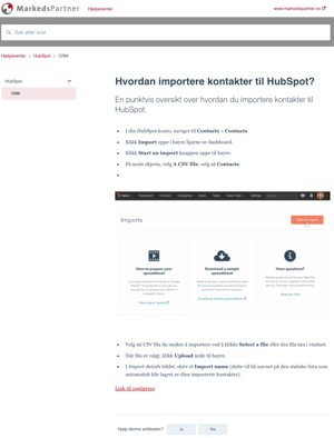 HubSpot knowledge base Norge MarkedsPartner